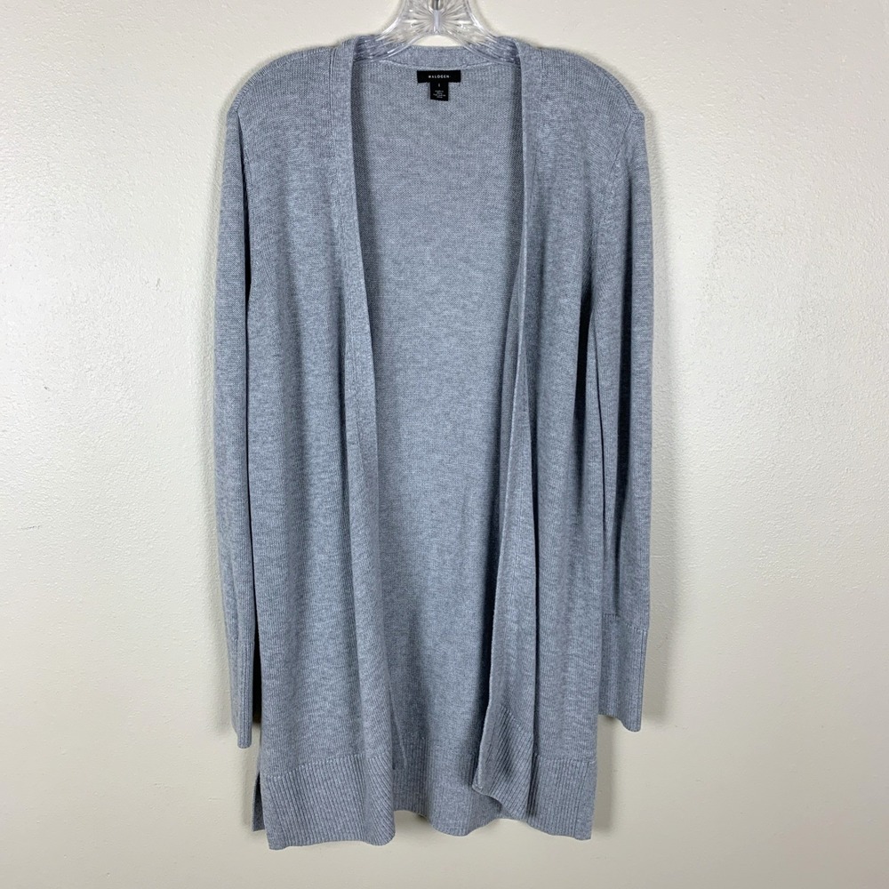 Halogen Cashmere Blend Cardigan Sweater Size L Gray Open Quiet Luxury Minimalist